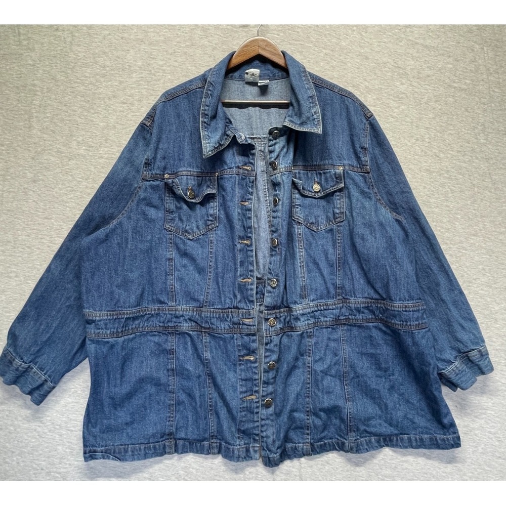 Roaman's Denim Jacket Womens 32W Blue Medium Wash Cinched Waist Button Front